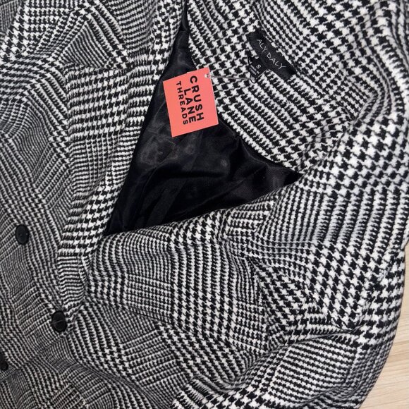 Black and White Plaid Woolen Pea Coat - Picture 7 of 8